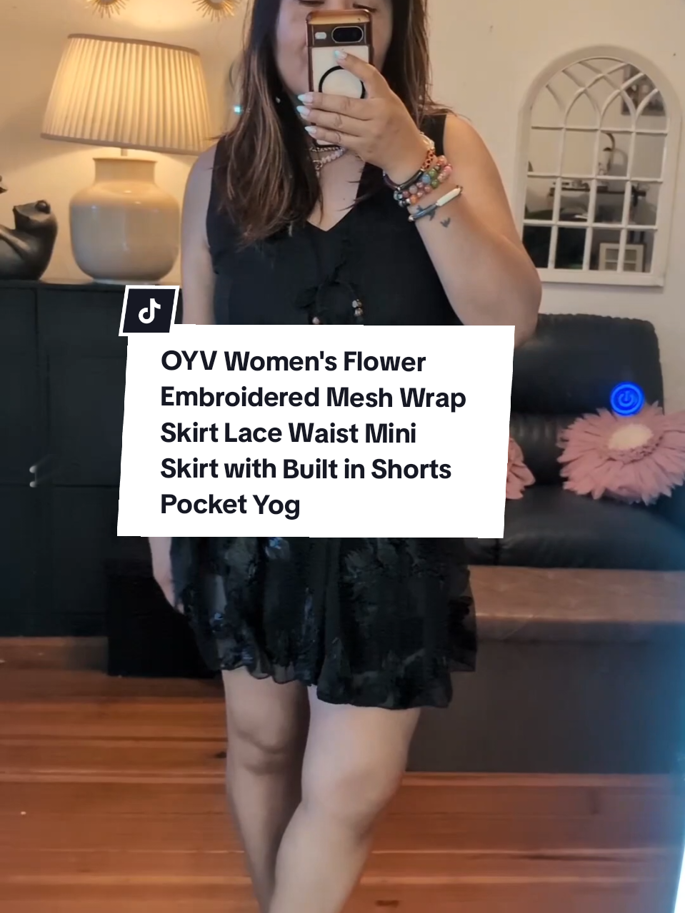 TikTok post by @mirandastylix for OYV-Fashion. Caption reads: [...] in Shorts Pocket Yoga Casual Skirt....
