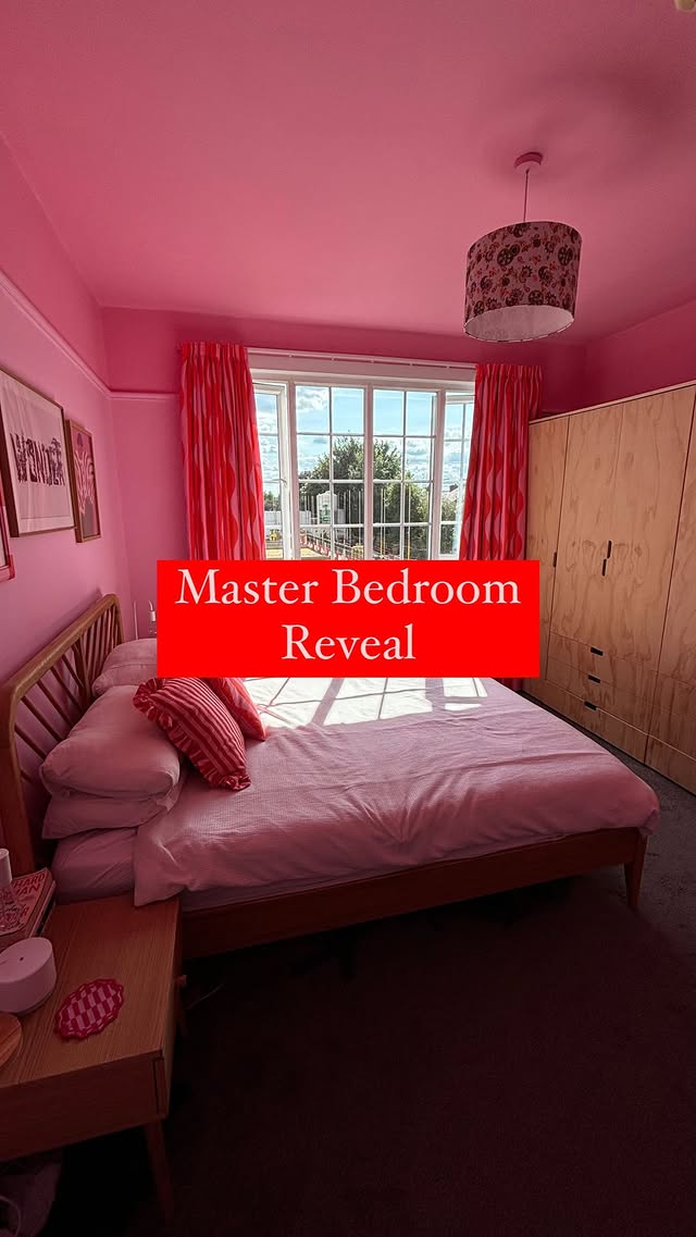 Instagram post by @hattathome for YesColours. Caption reads: MASTER BEDROOM REVEAL 💕❤️ AD | TA DAHHHHH! Here....