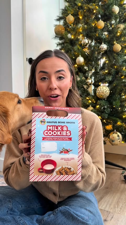 Instagram post by @elliedulude for Brutus Broth. Caption reads: [...] Treat your pup this season, and shop....