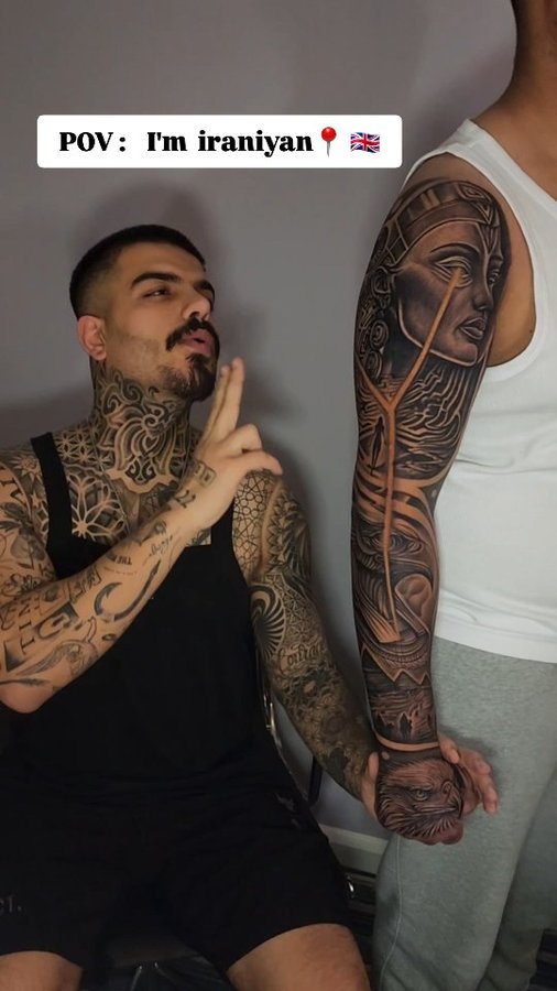 Instagram post by @atm.tatoo for Electrum Supply. Caption reads: I'm iranian 📍🇬🇧 @kwadron @electrumsupply 🥇....