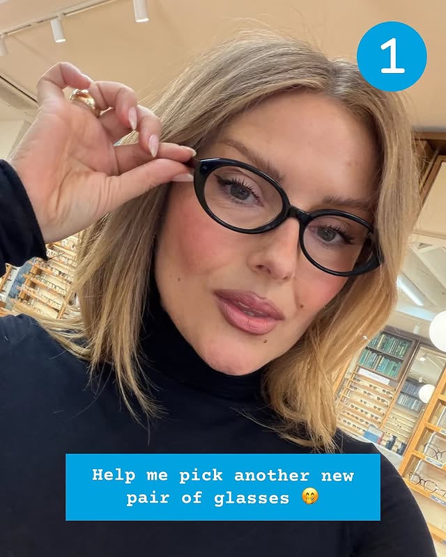 Instagram post by @katiejanehughes for Warby Parker. Caption reads: [...] dropping. Which ones should I get?!....
