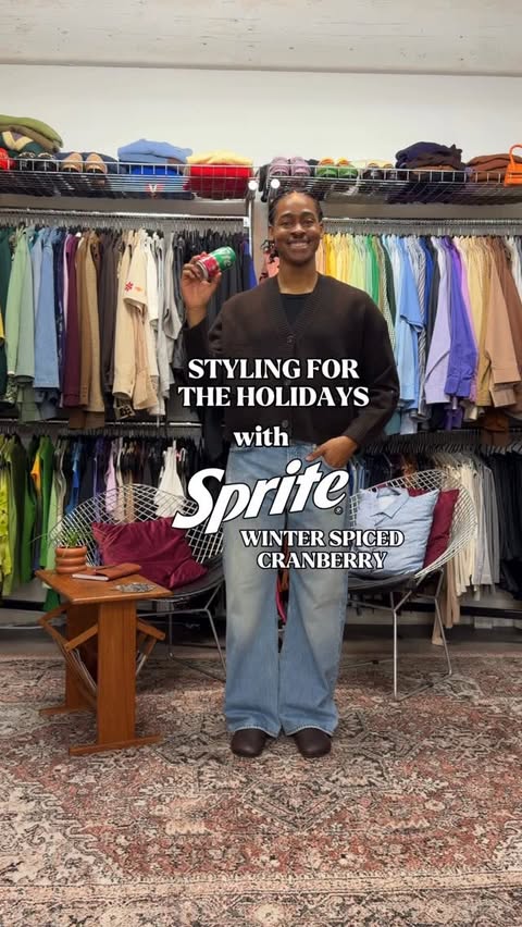 Instagram post by @lexsonator for Sprite. Caption reads: 3 outfits. 1 winter staple. Styling the holidays....