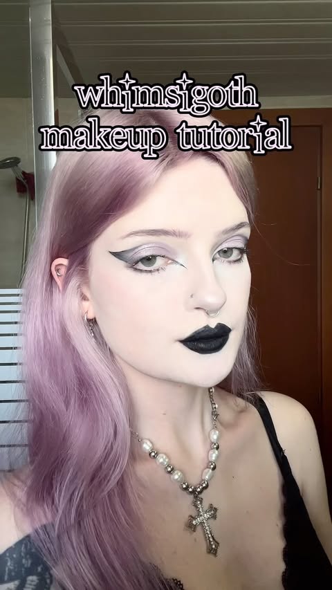 Instagram post by @gloomyfly666 for essence cosmetics. Caption reads: whimsigoth makeup tutorial 💕 . products....