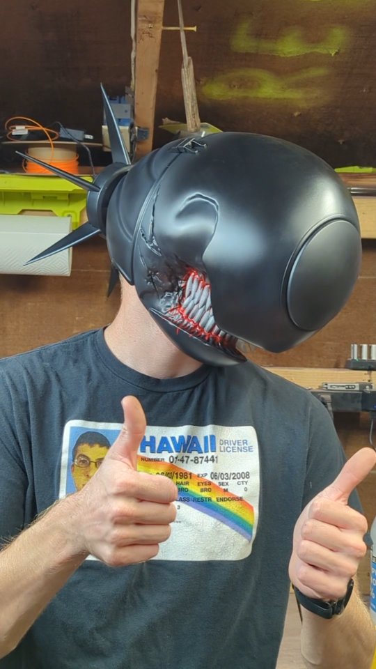 Instagram post by @builddanielbuild for Creality. Caption reads: Bomb Devil Helmet 😈

STL: @vek3d on @wf3d.shop....