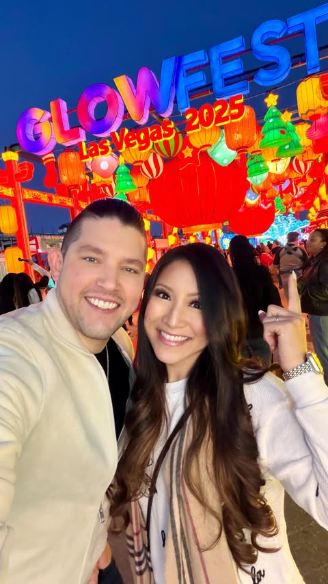 Instagram post by @jasminetrias for Las Vegas Tips. Caption reads: @GlowFestLV making spirits even brighter here in....