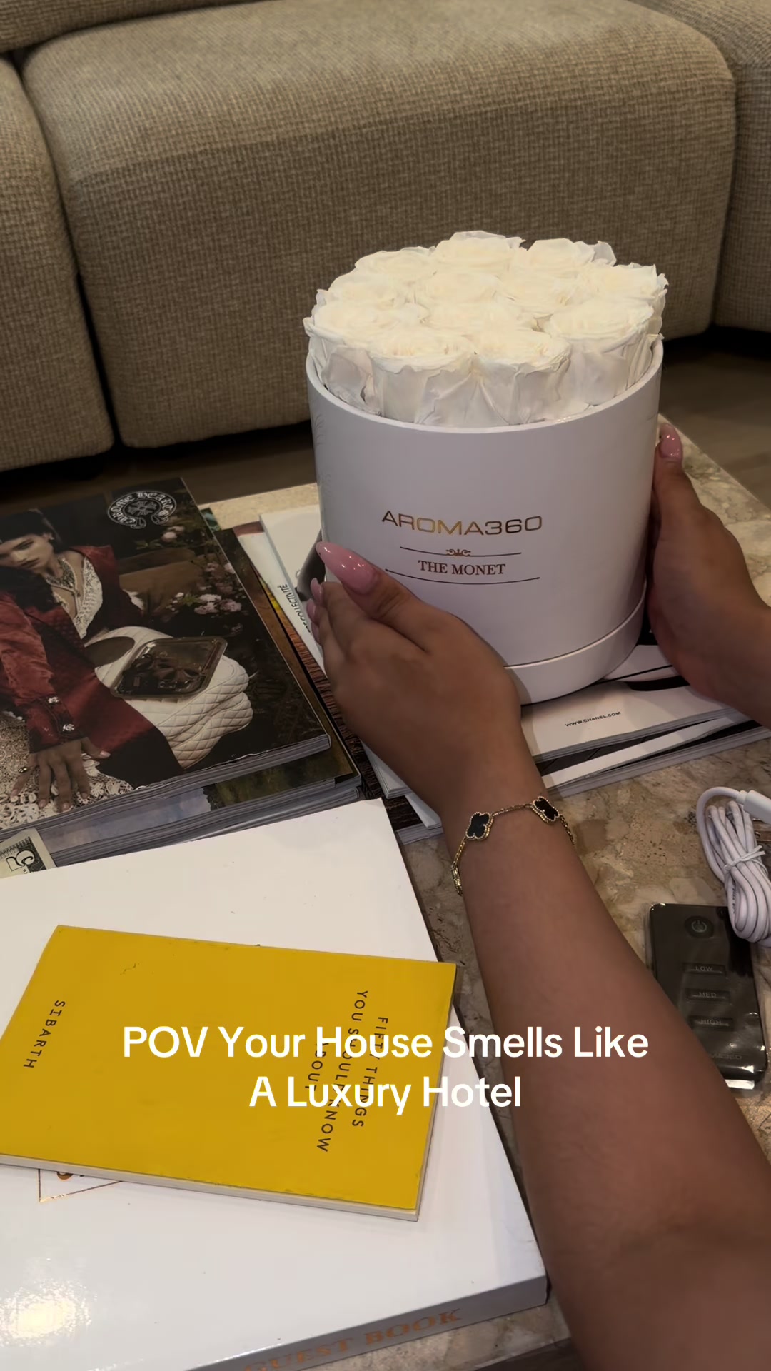 TikTok post by @angiedollaz for Aroma360. Caption reads: [...] to the helpful staff member Shaheer....