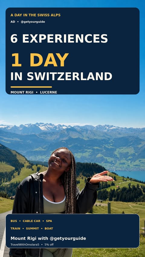 Instagram post by @omolara_bams for GetYourGuide. Caption reads: [...] Switzerland? I did Mount Rigi with....