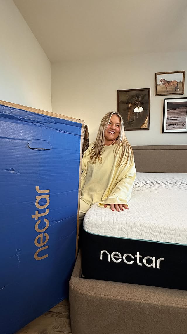Instagram post by @ashleyyrobo for Nectar Sleep. Caption reads: [...] nights sleep instead of back pain!....