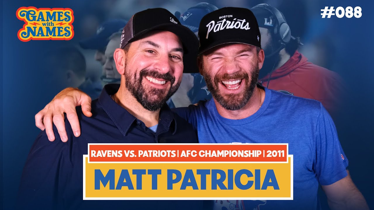 YouTube post by @gameswithnames for Coors Light. Caption reads: Matt Patricia Relives the INSANE 2011 AFC....