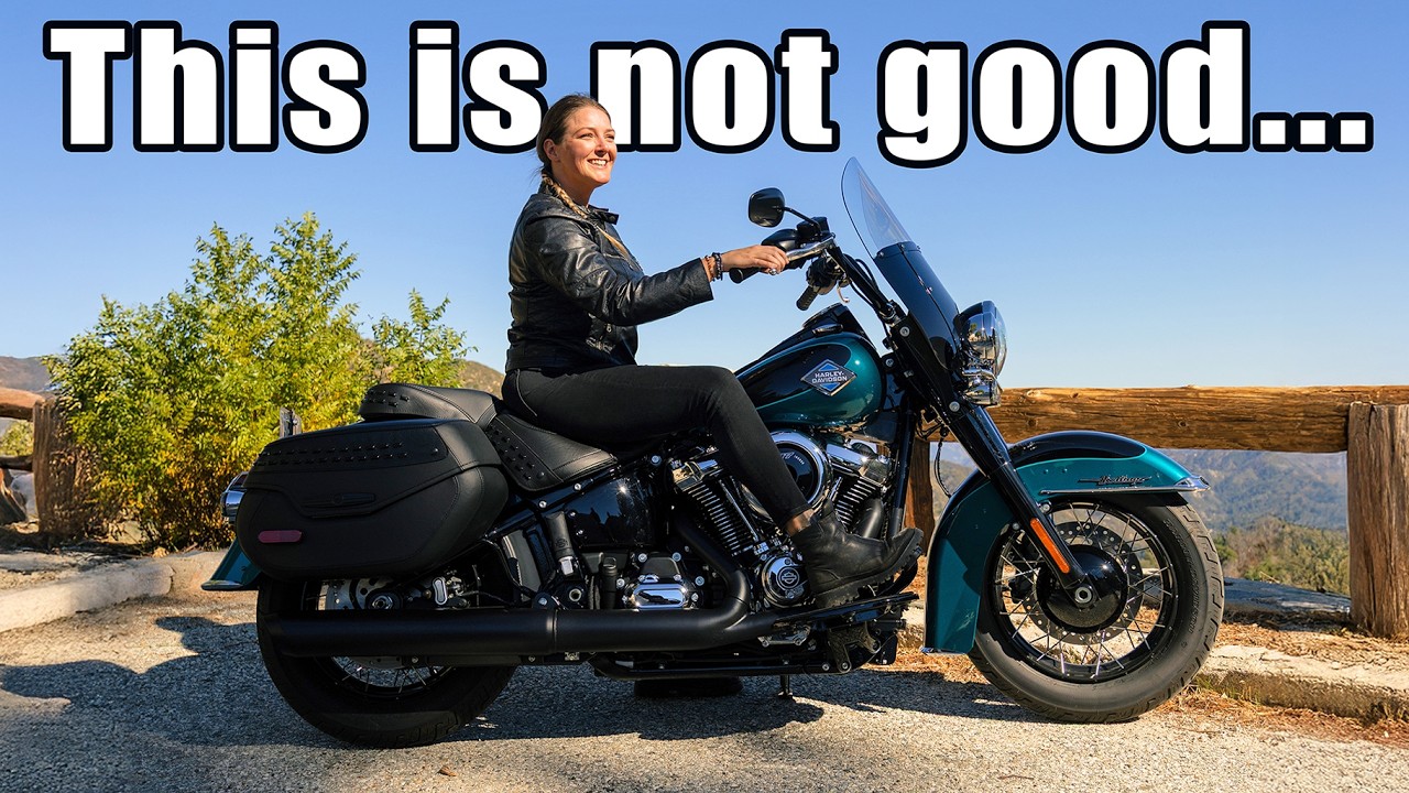 YouTube post by @HerTwoWheels for Harley-Davidson. Caption reads: I Think I Bought the Wrong Harley-Davidson 😭 /....