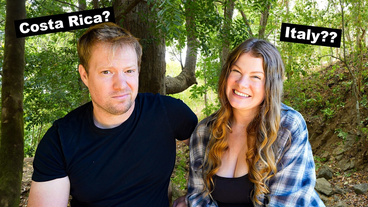 YouTube post by @RaisingVoyagers for DeleteMe. Caption reads: What's Going On?? (Buying Land in Costa Rica).