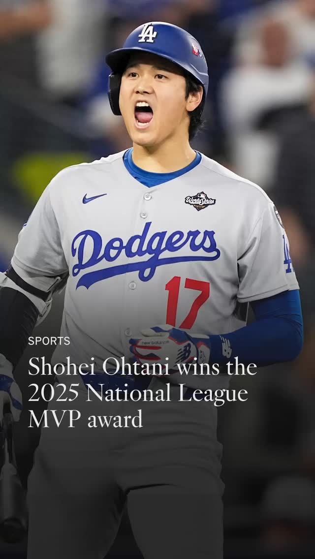 Instagram post by @latimes_sports for Los Angeles Times. Caption reads: Shohei Ohtani won his fourth MVP Award, joining....