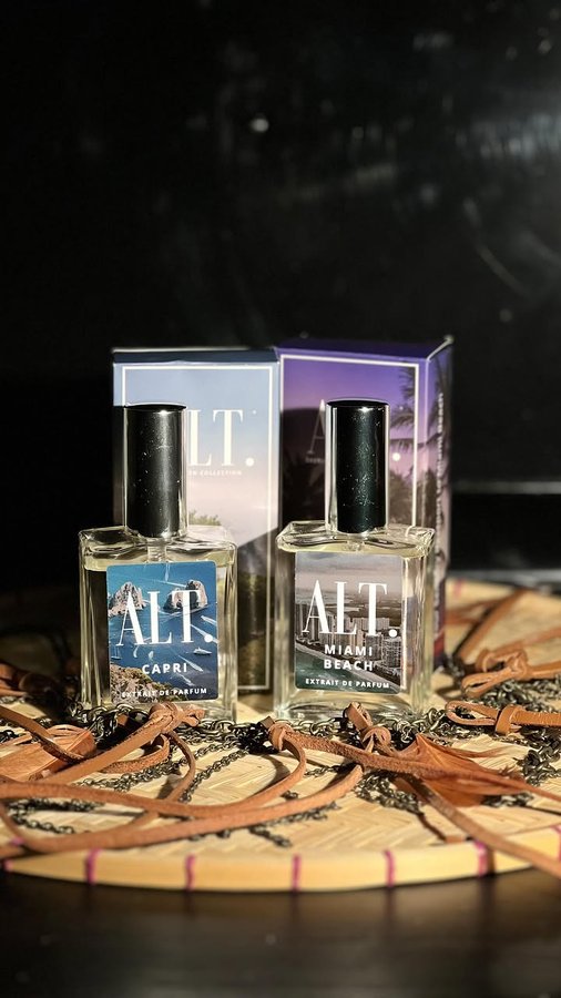 Instagram post by @zey_tas for ALT. Fragrances. Caption reads: 🤍ALT. Fragrances🤍 The Destination Collection....