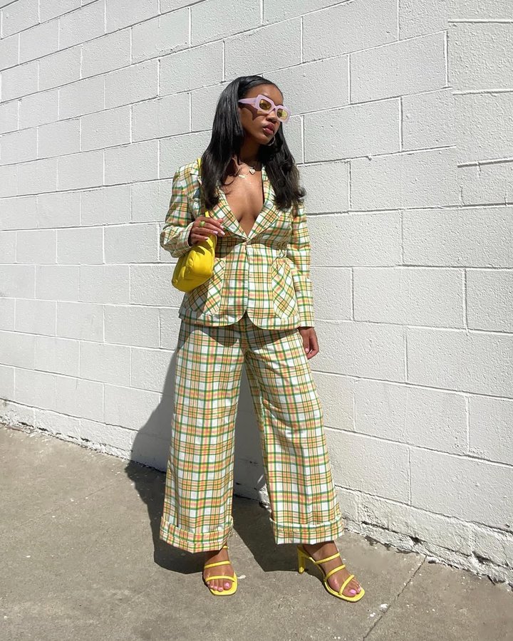 Instagram post by @tamiablue for Charlotte Stone. Caption reads: @charlottestoneshoes and thrifted vintage suits go....