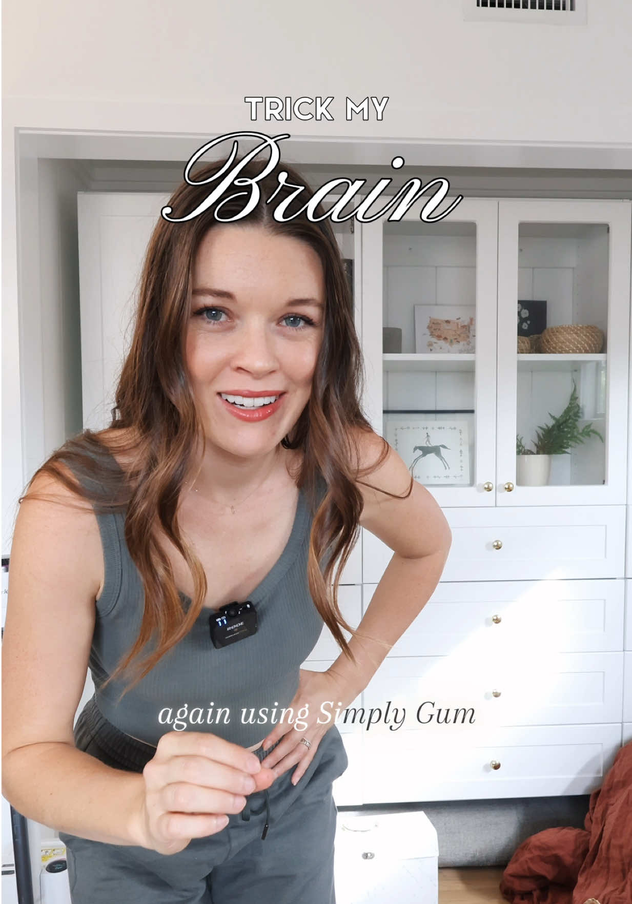 TikTok post by @sarahellenrandall for Simply Gum. Caption reads: Trick your brain into cleaning up with @Simply Gum....