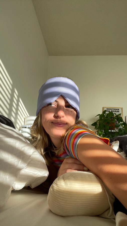 Instagram post by @acteevism for Bearaby. Caption reads: Who else NEEDS an eye mask when they sleep? 🙋....