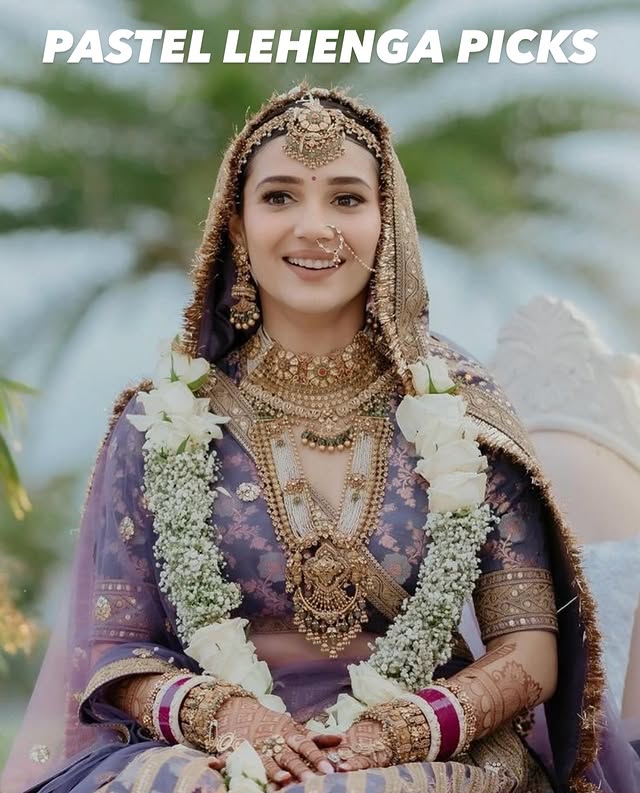Instagram post by @weddinganswers for Sabyasachi. Caption reads: Pastel Lehenga Picks for the Brides Who Want to....