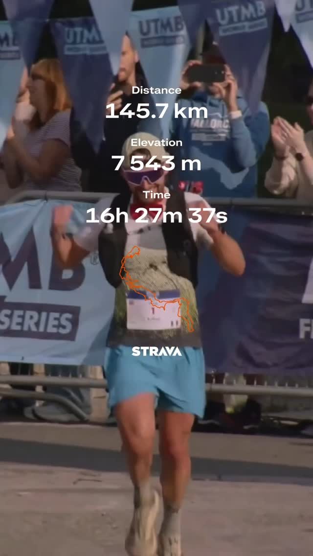Instagram post by @utmbworldseries for Strava. Caption reads: 🇫🇷 @arthurjoyeuxbouillon king of HOKA Val....