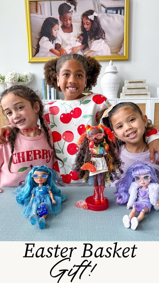 Instagram post by @hellopalmerfamily for Rainbow High. Caption reads: My girls 🤝🏾 DIY Dolls. The @officialrainbowhigh....