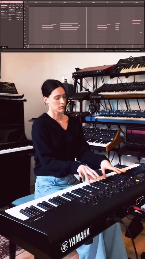 Instagram post by @georgiefaithward for Spitfire Audio. Caption reads: [...] happy to be collaborating with....