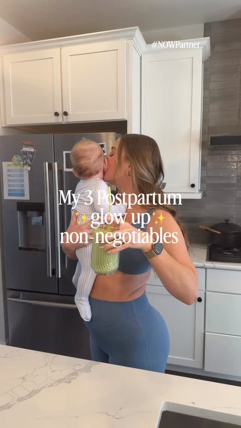 Instagram post by @hanncoleman for NOW Foods. Caption reads: #AD My 3 postpartum glow-up non-negotiables ✨

1.....