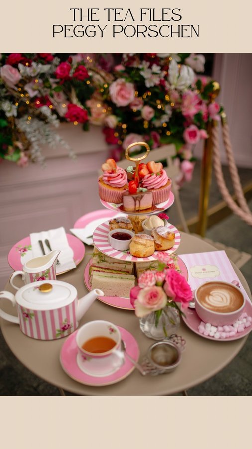 Instagram post by @hellomissjordan for Peggy Porschen. Caption reads: THE TEA FILES 🫖 @peggyporschenofficial’s new....