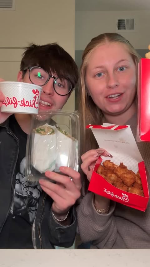 Instagram post by @brayden.nicoleeats for Chick-fil-A. Caption reads: Which chick fil an order would you choose?! 🤩😋....