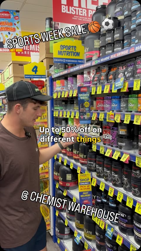 Instagram post by @marcus_kowalczyk for Chemist Warehouse. Caption reads: [...] isn’t on sale this sports week....