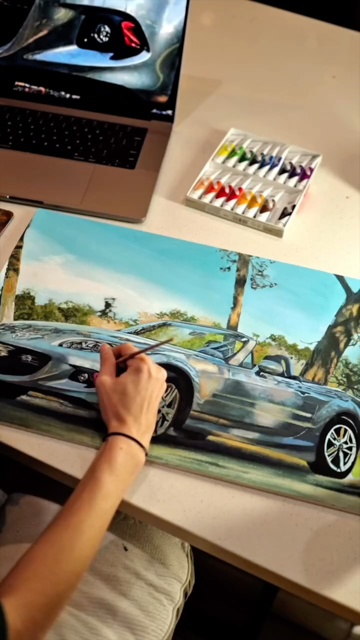 Instagram post by @raeroberts for Mazda USA. Caption reads: Painting the @MazdaUSA MX-5, captured in my....