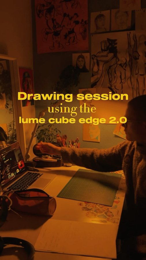 Instagram post by @fancymxx for Lume Cube. Caption reads: [...] todays drawing i used the new lume cube edge....