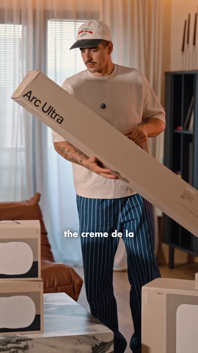 Instagram post by @alexandrudon for Sonos. Caption reads: Upgrading my home cinema experience with the....