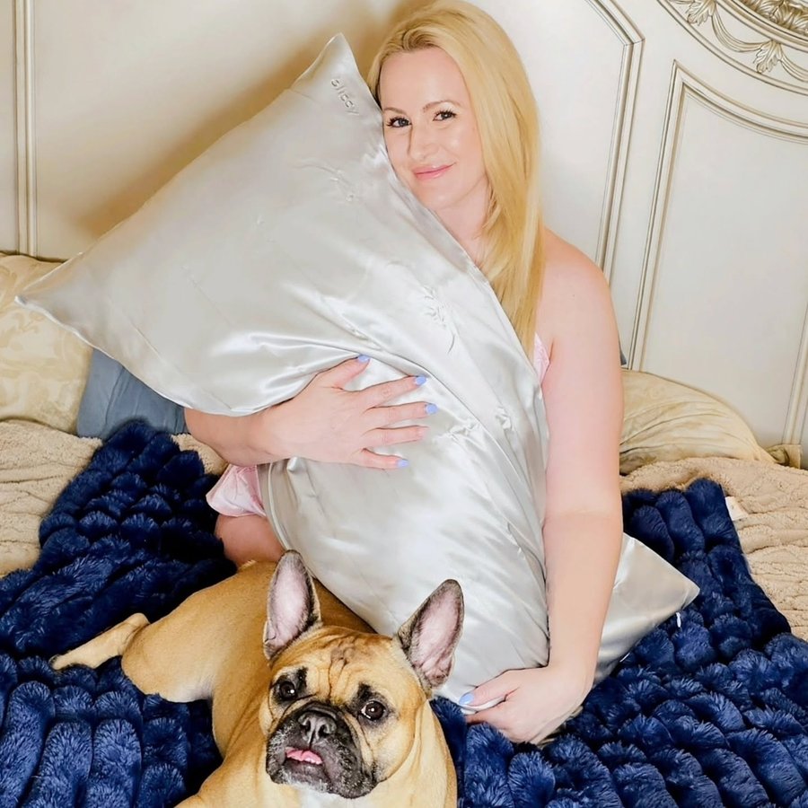 Instagram post by @brittbratt_1218 for Blissy. Caption reads: Transform your sleep with the Blissy Pillowcase....