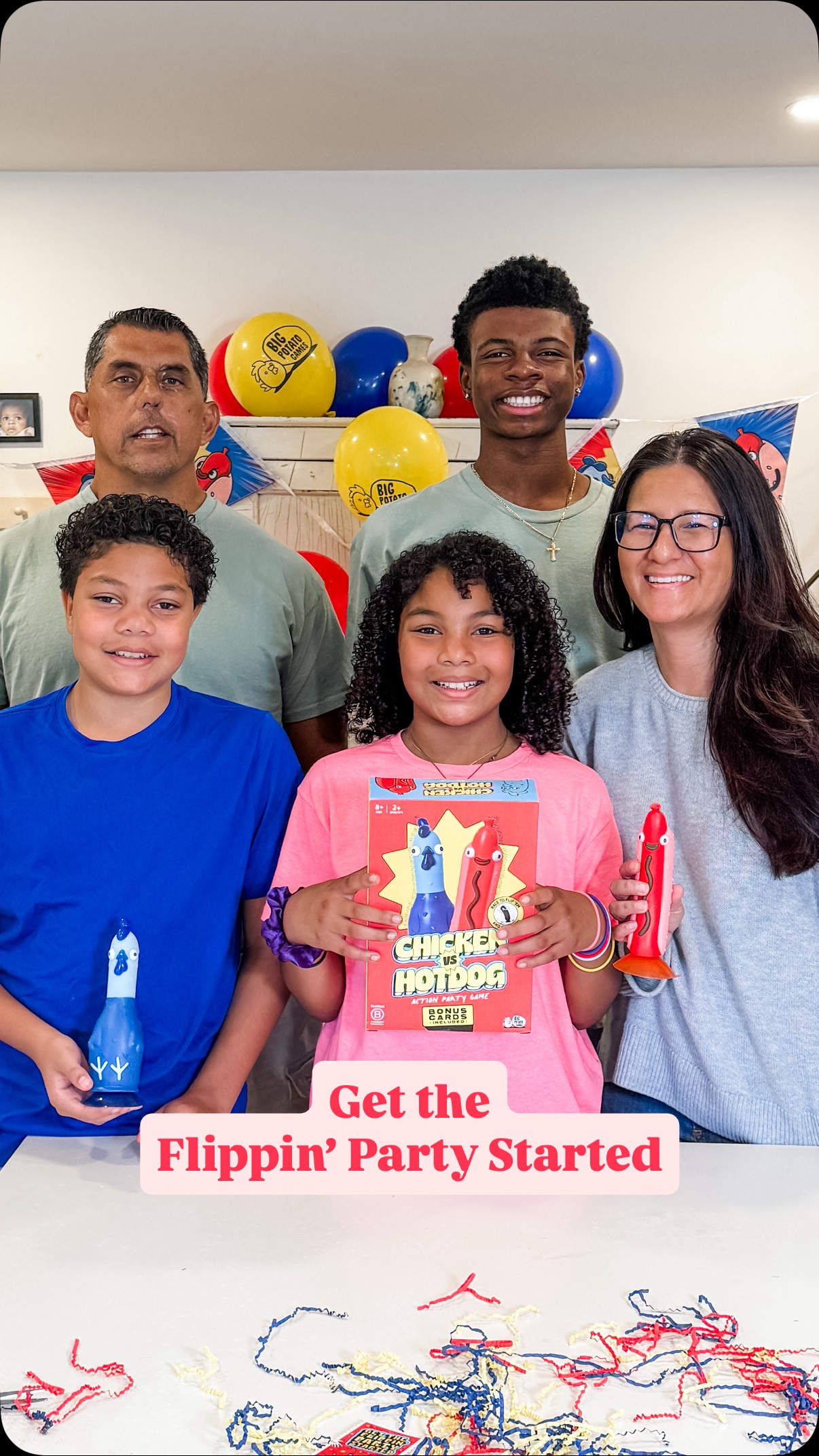 Instagram post by @ourfamilyvine for Big Potato. Caption reads: [...] times unfold with Chicken vs Hotdog by....