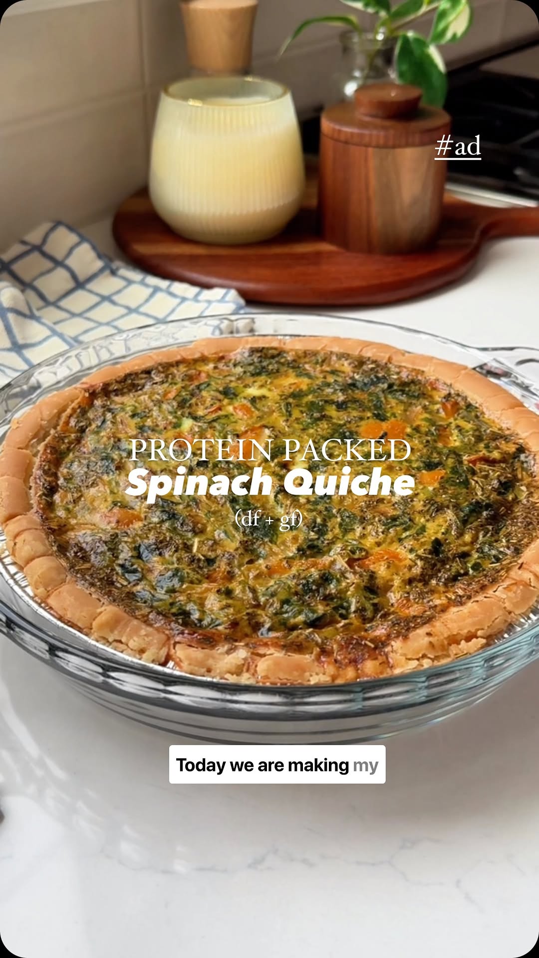 Instagram post by @eatingbirdfood for Almond Breeze. Caption reads: Mother’s Day Brunch = HIGH PROTEIN SPINACH QUICHE....