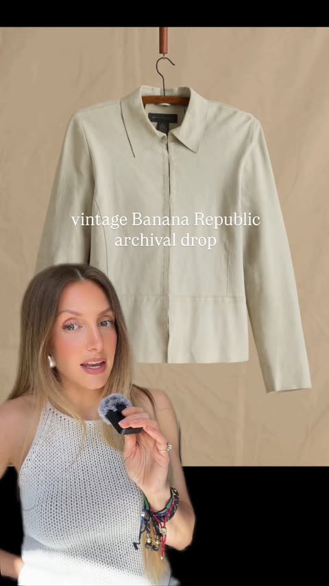 Instagram post by @kkatie.ccasper for Banana Republic. Caption reads: This @bananarepublic vintage archival drop is....
