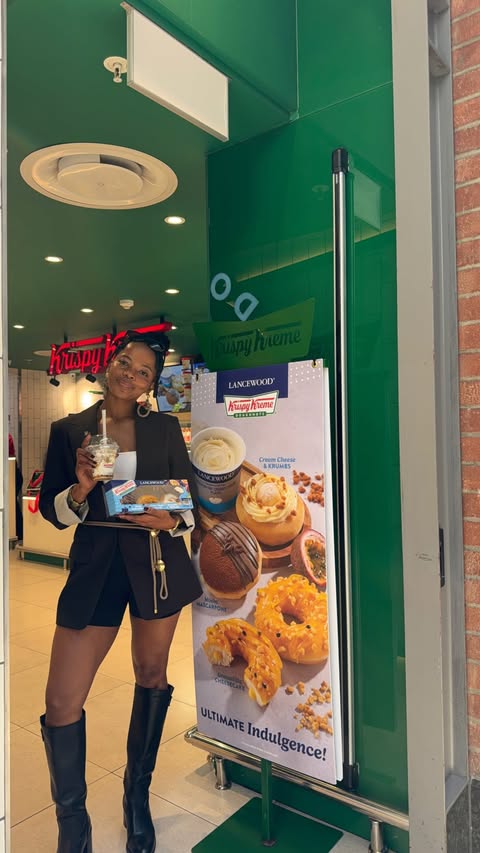 Instagram post by @lancewood.co.za for Krispy Kreme Doughnuts. Caption reads: 🍩 Tomorrow’s post marathon treat just got BETTER.....