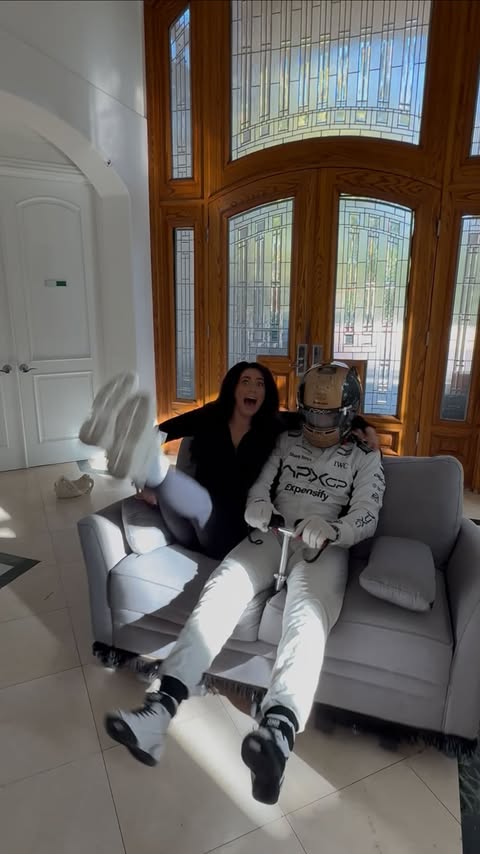 Instagram post by @drewdirksen for Apple TV. Caption reads: I turned my couch into an F1 car! #AppleTVPartner....