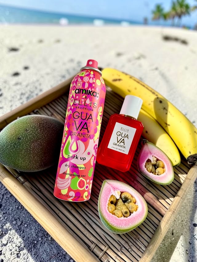 Instagram post by @thebestfacebeautyblog for ELLIS BROOKLYN. Caption reads: 🥭 WARNING: this scent may cause a serious....