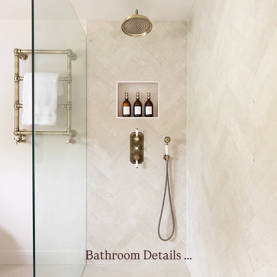 Instagram post by @ourhamletlife for Hampton and Astley. Caption reads: Bathroom Details 🛁 by far my absolute fav....