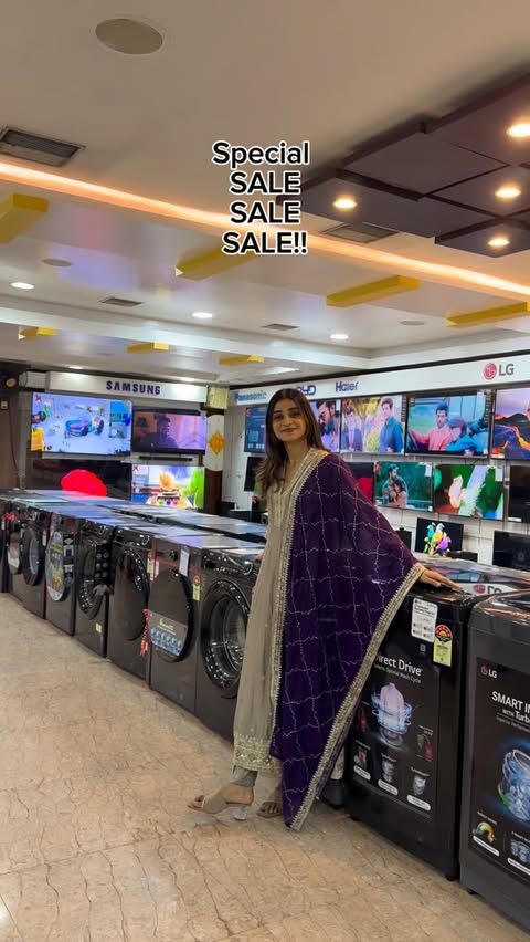 Instagram post by @monika_sathiyavelan for Sathya Retail. Caption reads: Special SALE SALE SALE!!🥳 🔥 தமிழ் புத்தாண்டு....