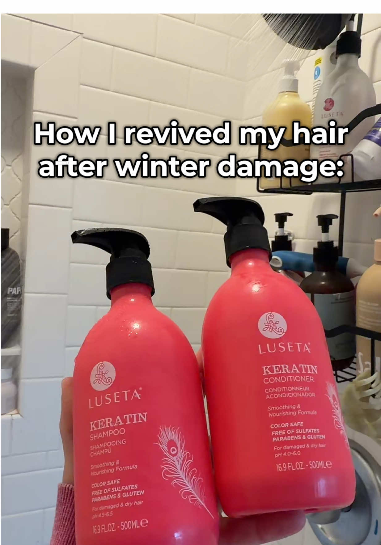 TikTok post by @minniemamareviews for Luseta Beauty. Caption reads: [...] Keratin shampoo and conditioner from @Luseta....