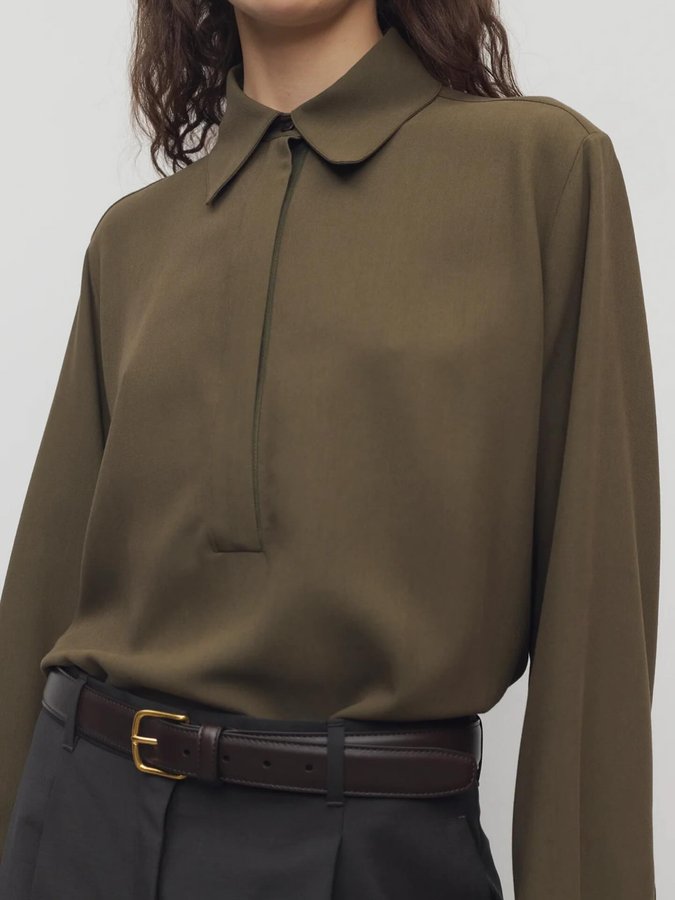 Instagram post by @therowcollection for The Row. Caption reads: Fall 2025
Jana Shirt in Viscose and Silk.