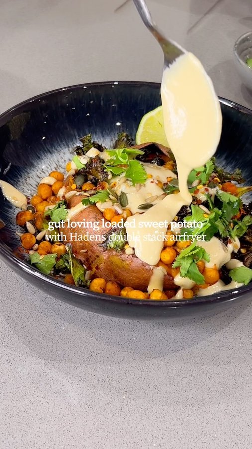 Instagram post by @anourishingbalance for Haden. Caption reads: [...] gut loving loaded sweet potatoes ✨ Using....