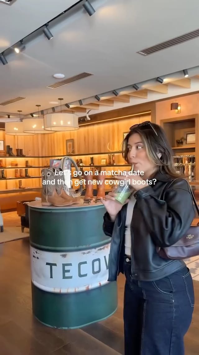 Instagram post by @karenncactus for Tecovas. Caption reads: [...] me..🌵🍵💐 The Annie in Light Sage ! ✨....