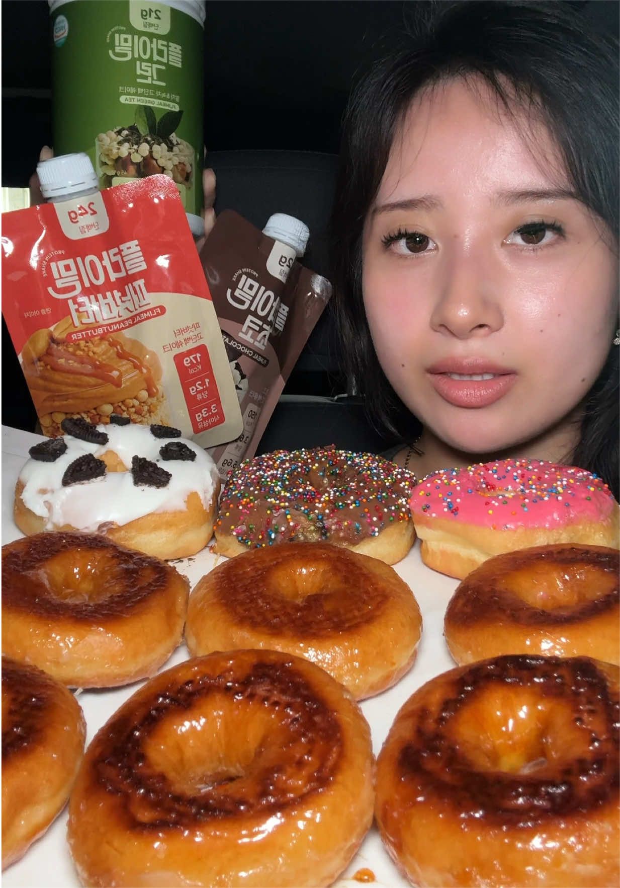 TikTok post by @selenaeats2much for Fullight_global. Caption reads: Flimeal Protein Shake Is Biggest Discount Up to....