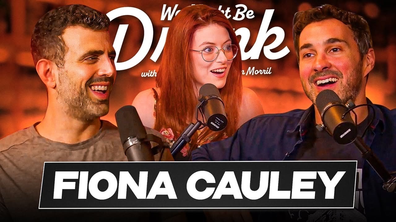 YouTube post by @WeMightBeDrunkPod for hims. Caption reads: Fiona Cauley w/ Sam Morril & Mark Normand - We....