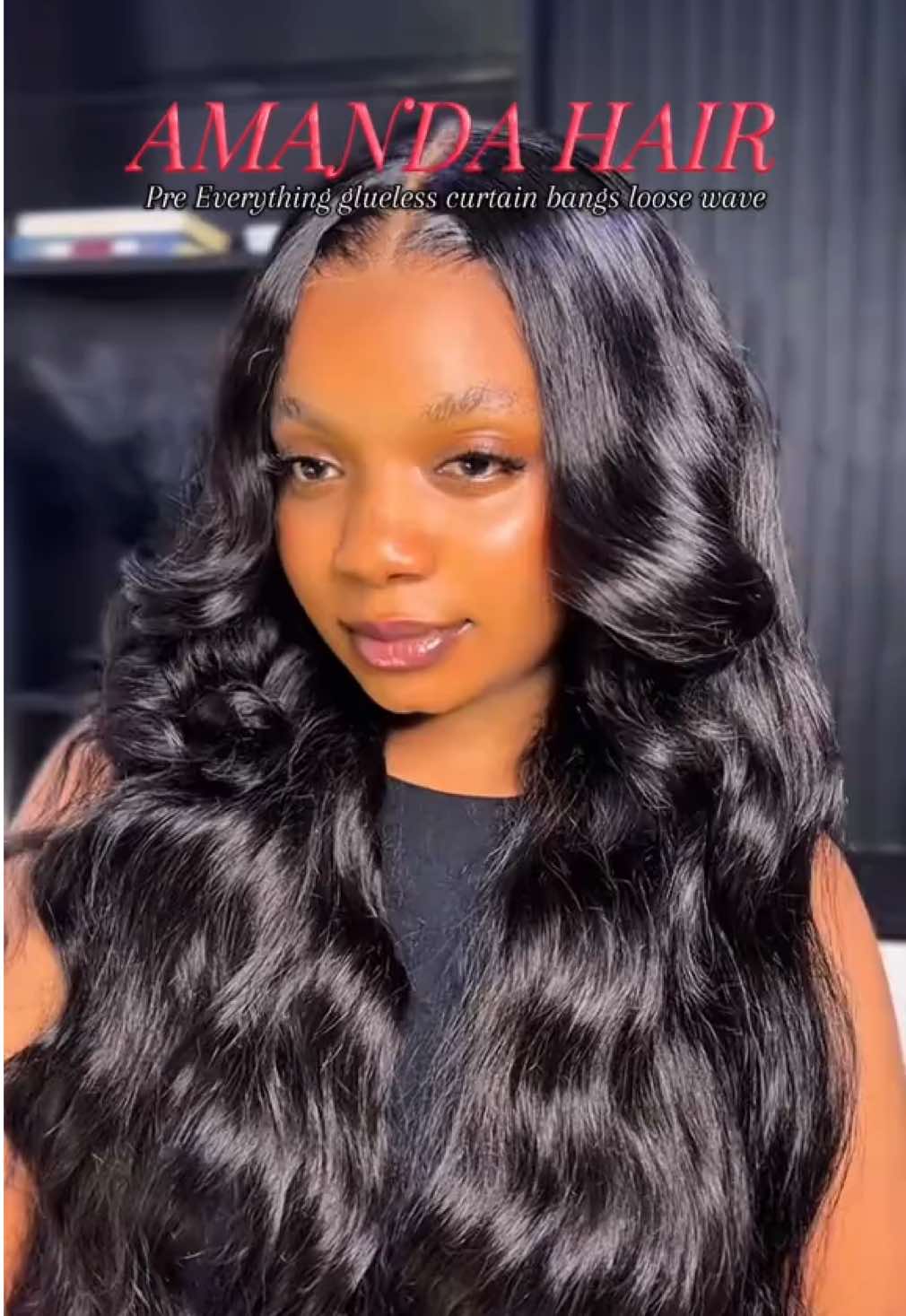 TikTok post by @lawveth__ for Amanda Hair. Caption reads: 🔥🔥Amanda Hair BFCM 28inch =$189 only Curtain....