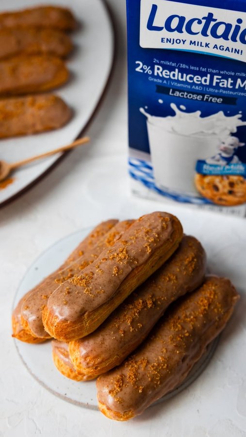 Instagram post by @thedeeperlivingeats for LACTAID. Caption reads: PUMPKIN SPICE ECLAIRS

#lactaid_partner I wanted....