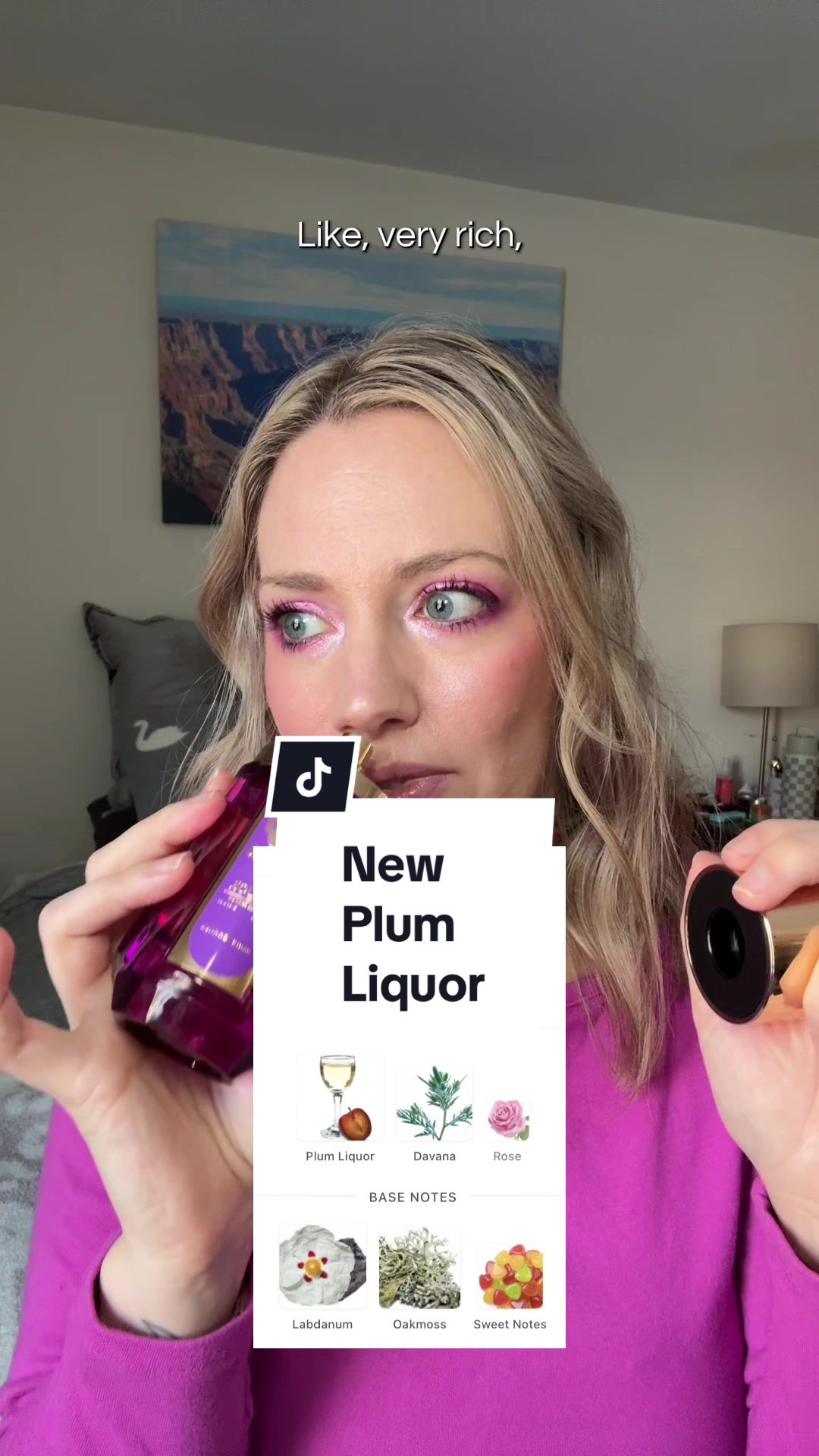 TikTok post by @scentmemos for Paris Corner Perfumes. Caption reads: New Plum Liquor @Pariscornerperfumes @AROMA....