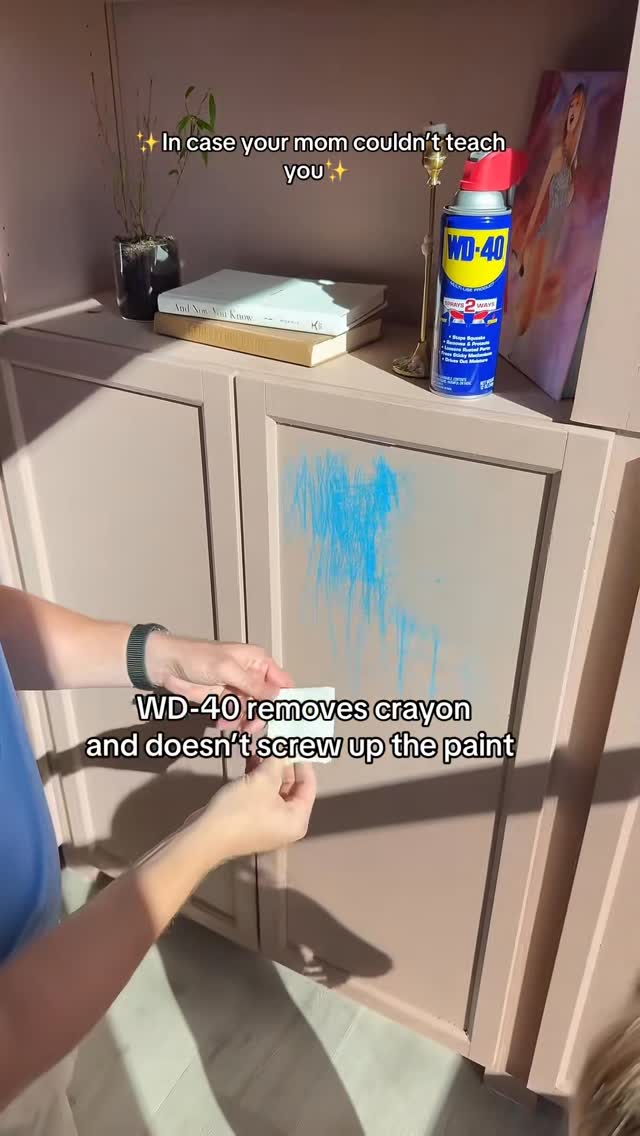 Instagram post by @rachaeleppley for WD-40. Caption reads: I’ve shared a few tips to get crayon off walls but....